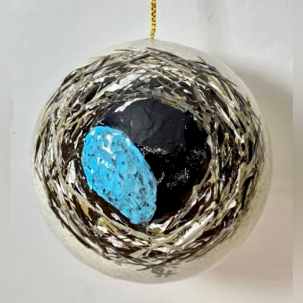 ORIGINAL Hand Painted Robins Egg Bird Neat Round Ball Paper Mache Ornament
